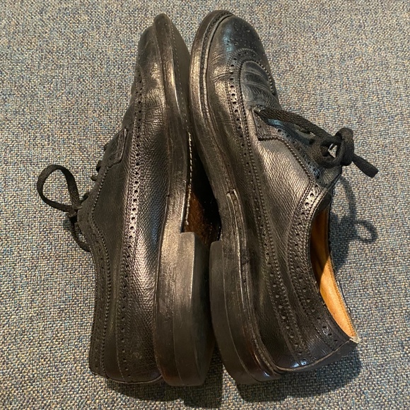 Mens 8 1/2 D Vintage O’Sullivans Wing Tip Black Laced Dress Shoes Leather Soles - Picture 6 of 10